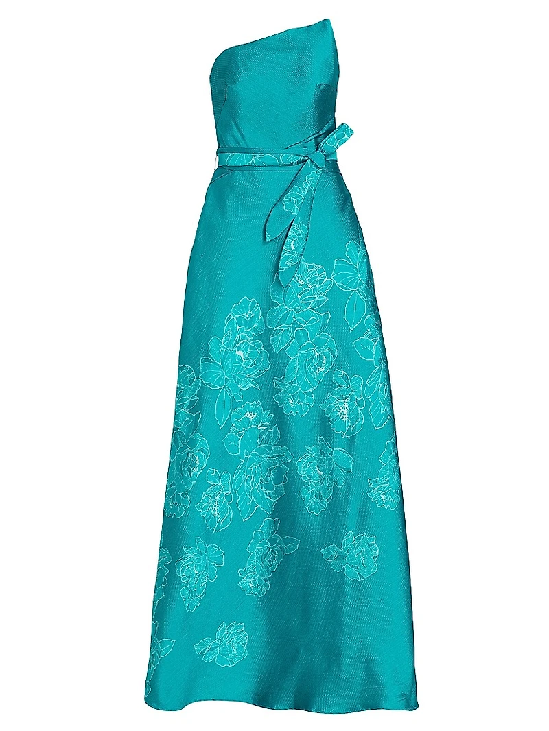 Strapless Floral-Embroidered Gown