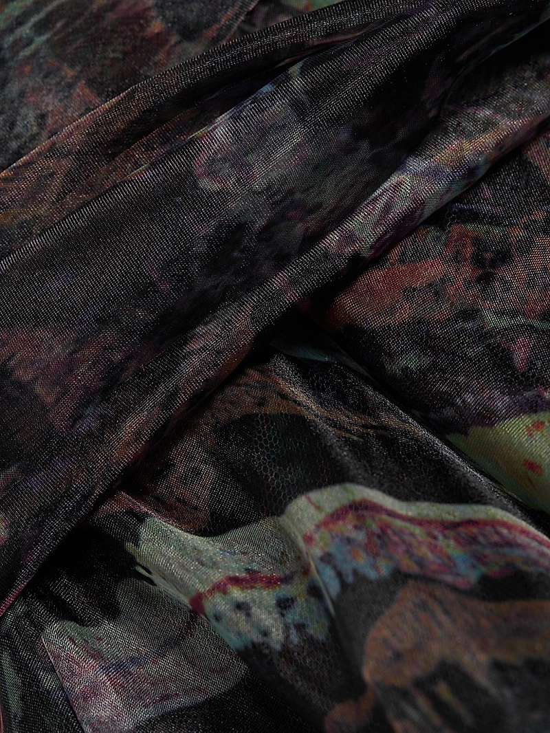 Printed Strapless Organza Gown