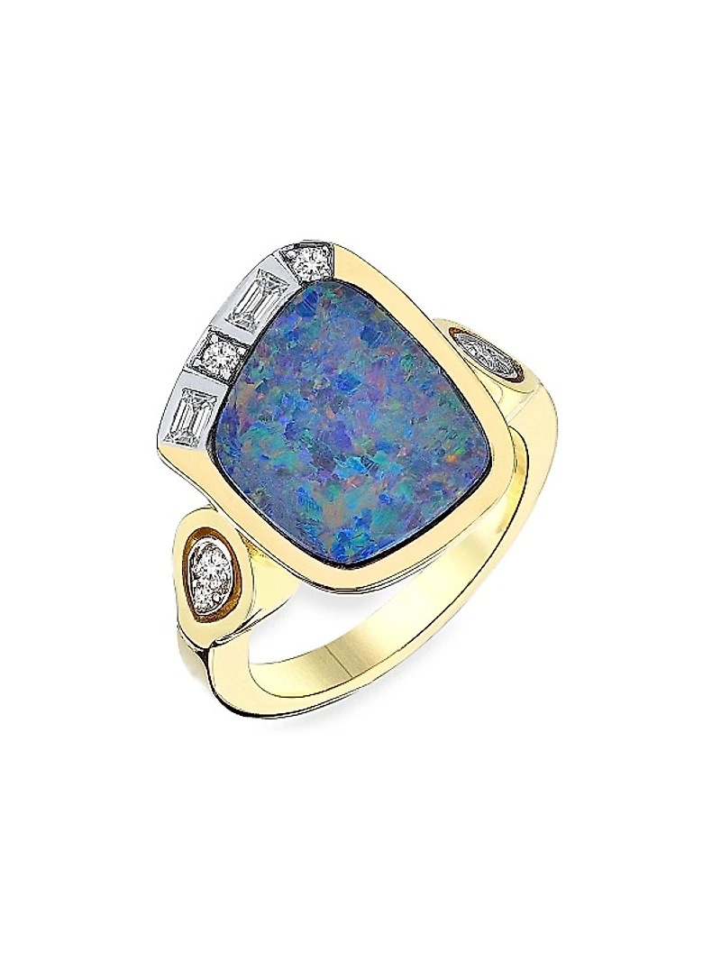 Focus 14K Yellow Gold, Opal & 0.23 TCW Diamond Ring