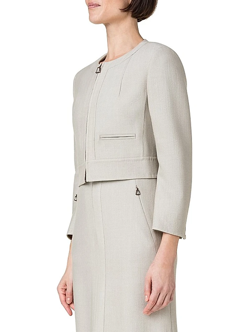 Wool Crêpe Short Zip Jacket