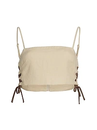 Luisa Lace-Up Linen Crop Top