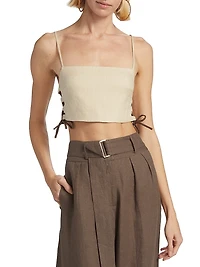 Luisa Lace-Up Linen Crop Top