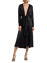 Tie-Front Silk Dress