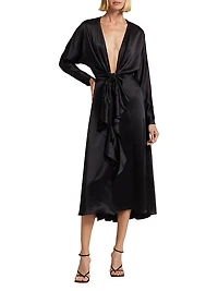 Tie-Front Silk Dress