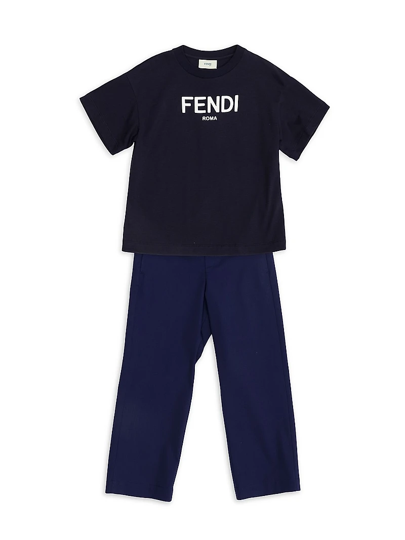 Little Boy's & Logo Tape Cotton-Blend Pants