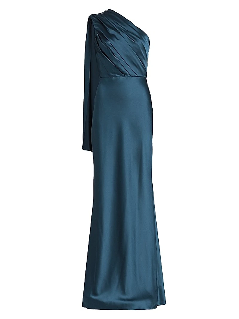 Satin Draped One-Shoulder Gown