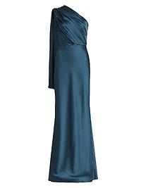 Satin Draped One-Shoulder Gown