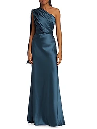 Satin Draped One-Shoulder Gown