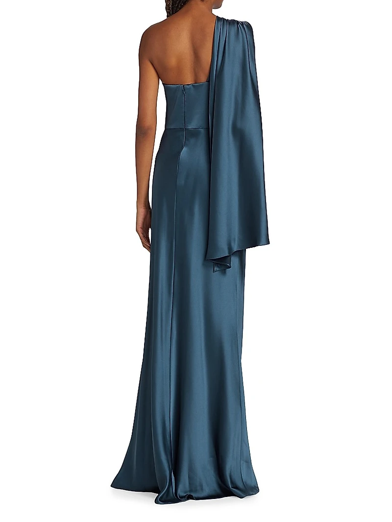 Satin Draped One-Shoulder Gown