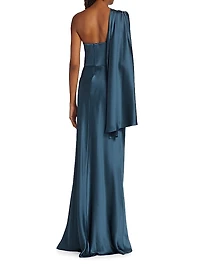 Satin Draped One-Shoulder Gown