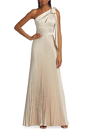 Satin One-Shoulder Pleated Gown