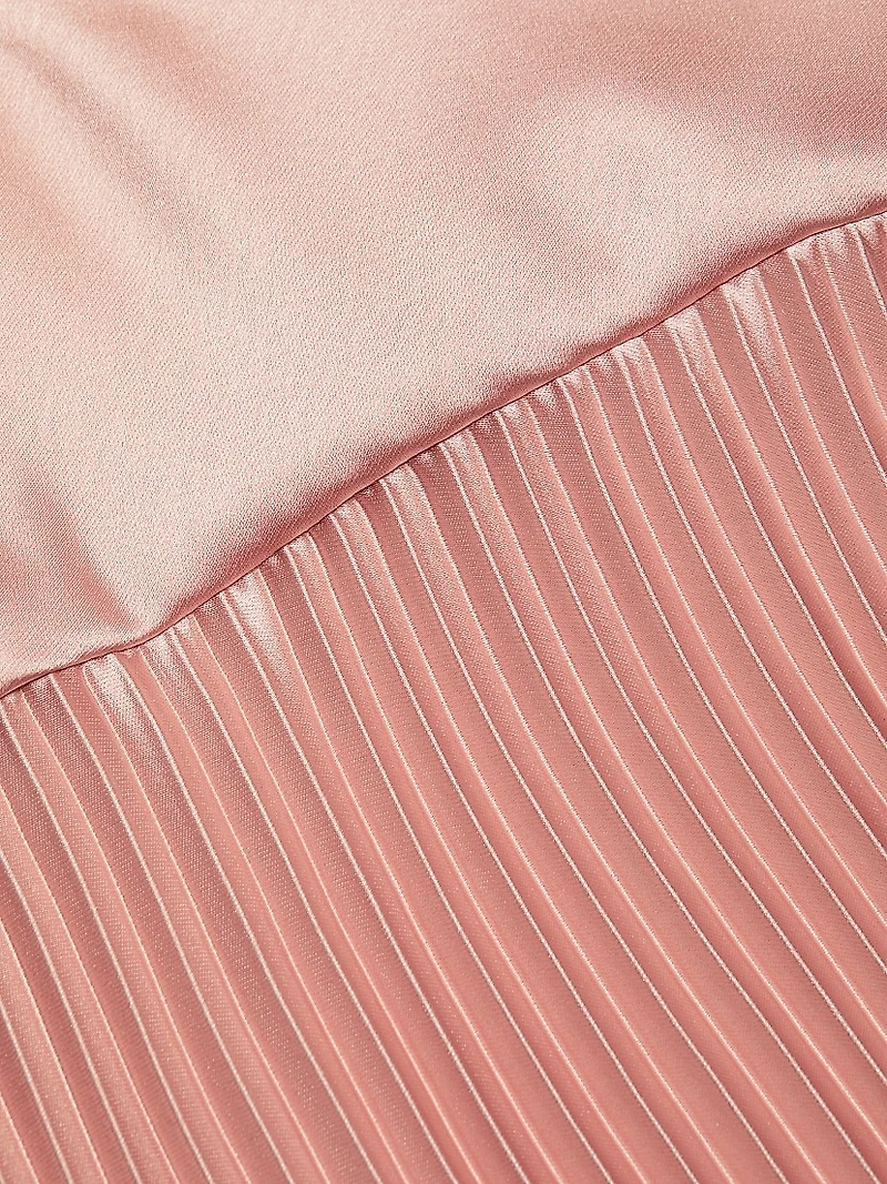 Satin V-Neck Pleated Midi-Dress