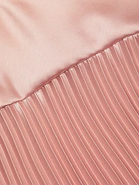 Satin V-Neck Pleated Midi-Dress