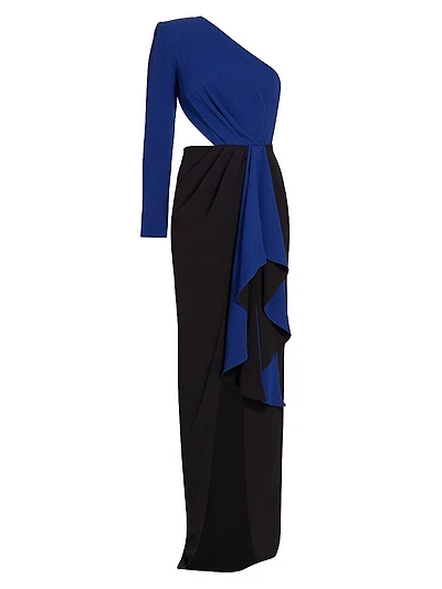 Evelyn One-Shoulder Colorblocked Draped Gown