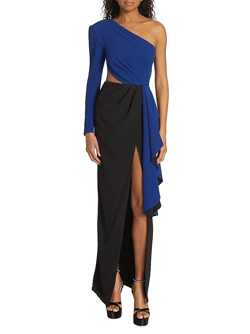 Evelyn One-Shoulder Colorblocked Draped Gown