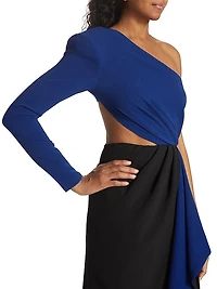 Evelyn One-Shoulder Colorblocked Draped Gown