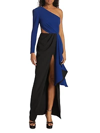 Evelyn One-Shoulder Colorblocked Draped Gown
