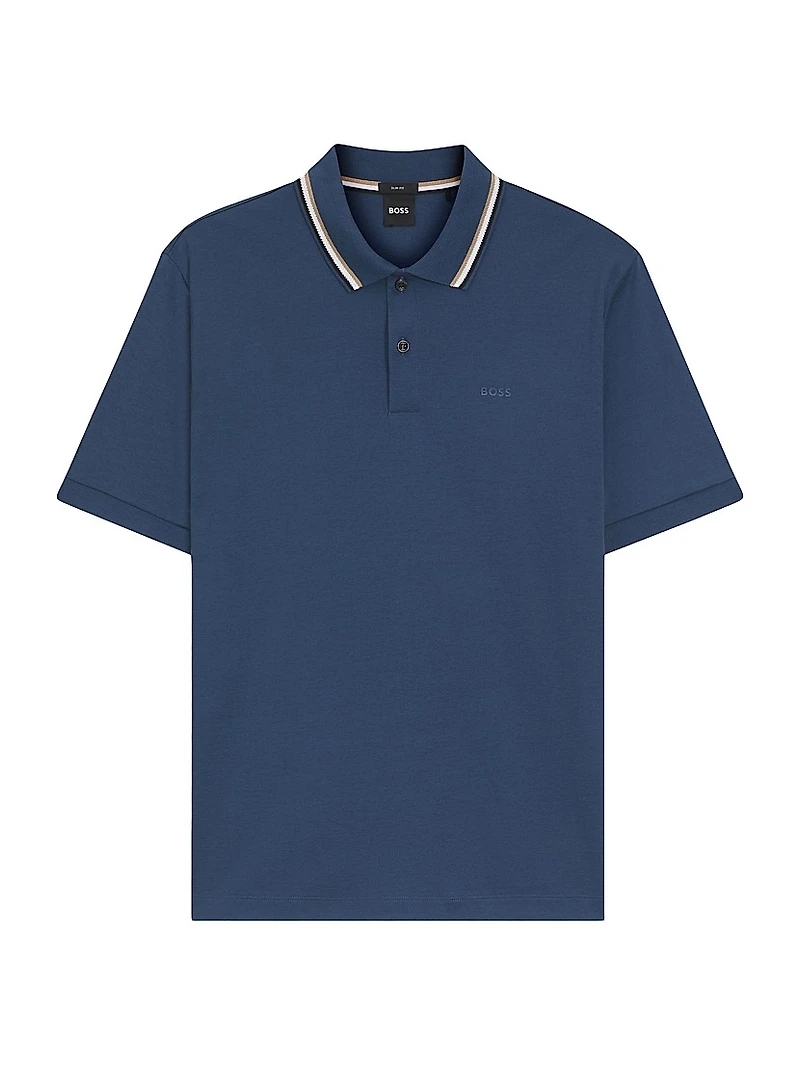 Slim-Fit Polo Shirt Cotton with Striped Collar