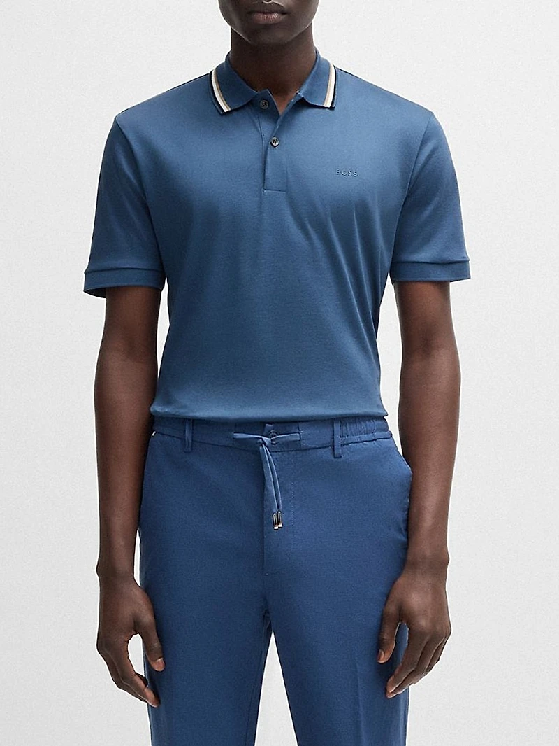 Slim-Fit Polo Shirt Cotton with Striped Collar