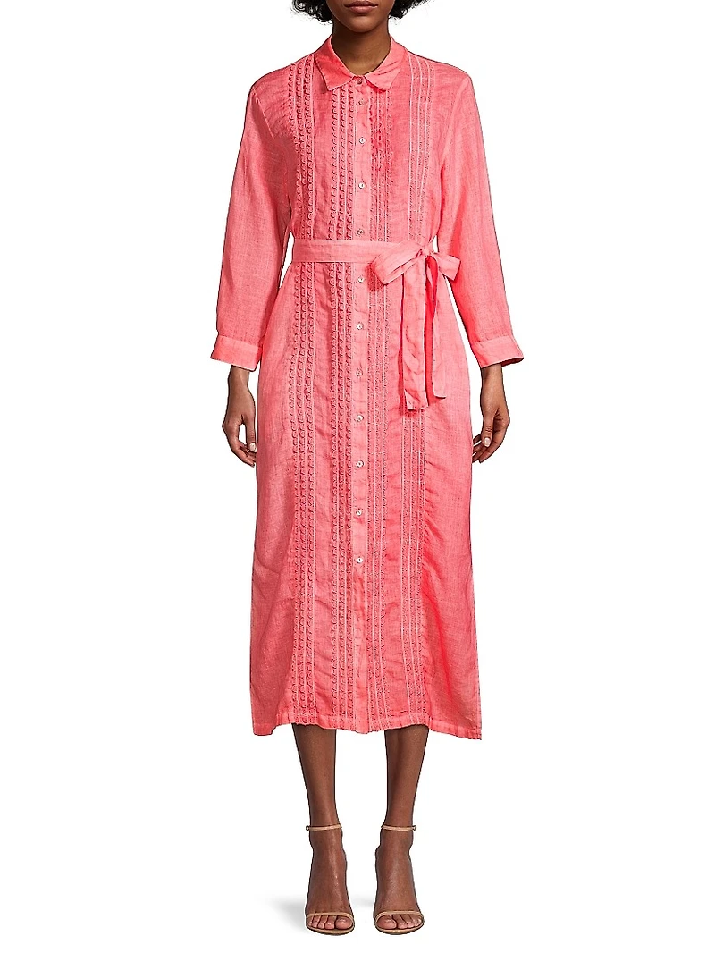 Scallop-Trimmed Linen Midi-Shirtdress