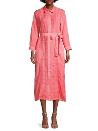 Scallop-Trimmed Linen Midi-Shirtdress