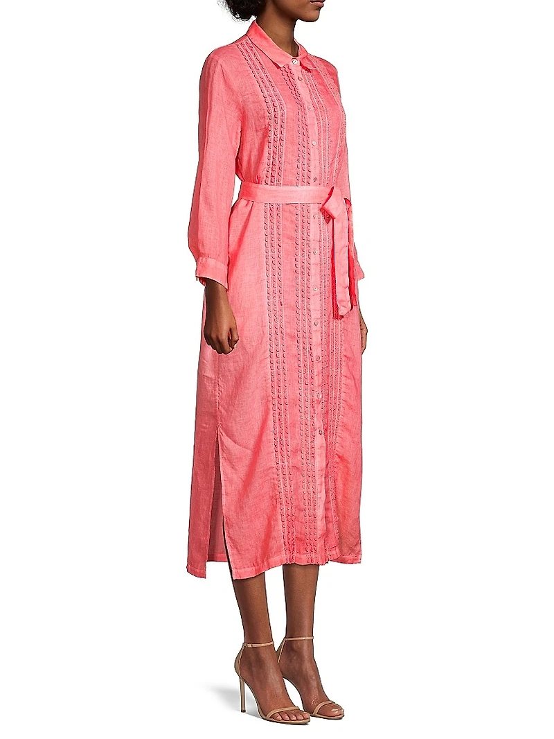 Scallop-Trimmed Linen Midi-Shirtdress