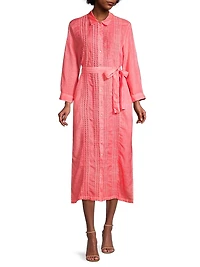 Scallop-Trimmed Linen Midi-Shirtdress