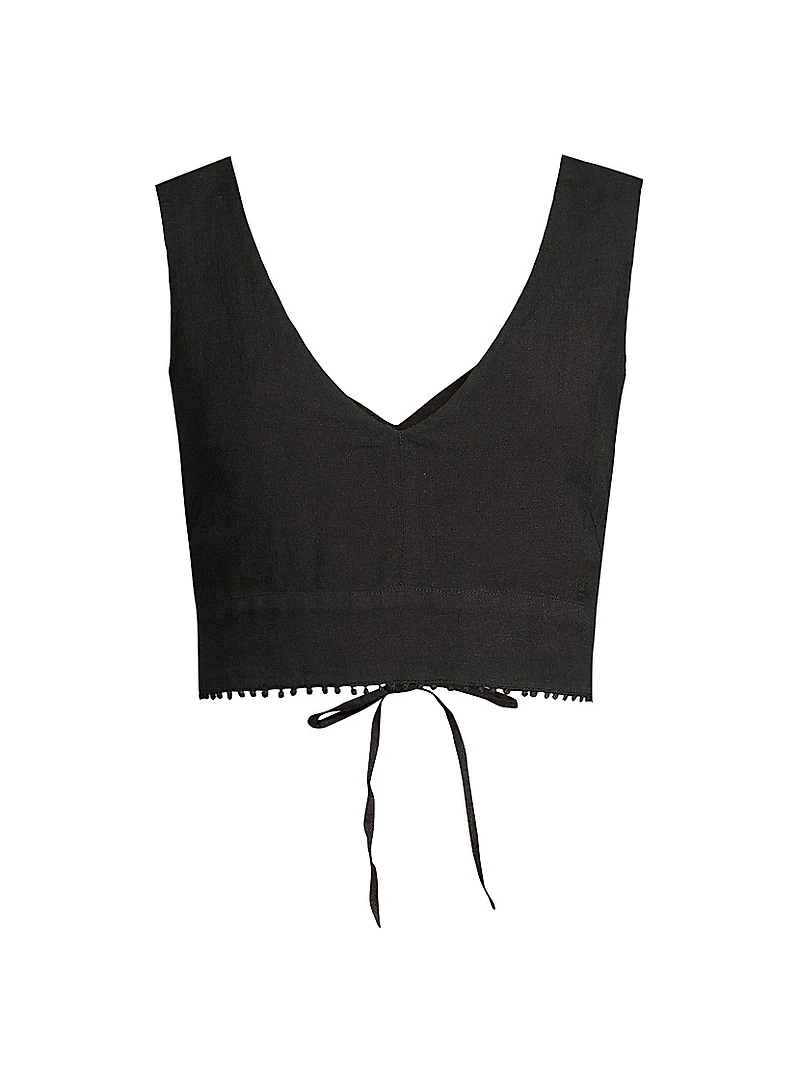 Lace-Up Linen Crop Top