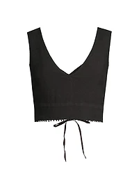 Lace-Up Linen Crop Top