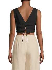 Lace-Up Linen Crop Top