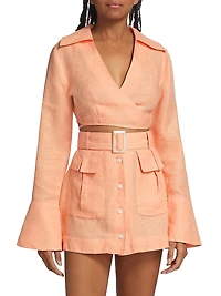 Linen Wrap Cropped Shirt
