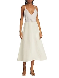 V-Neck Belted Midi-Dress