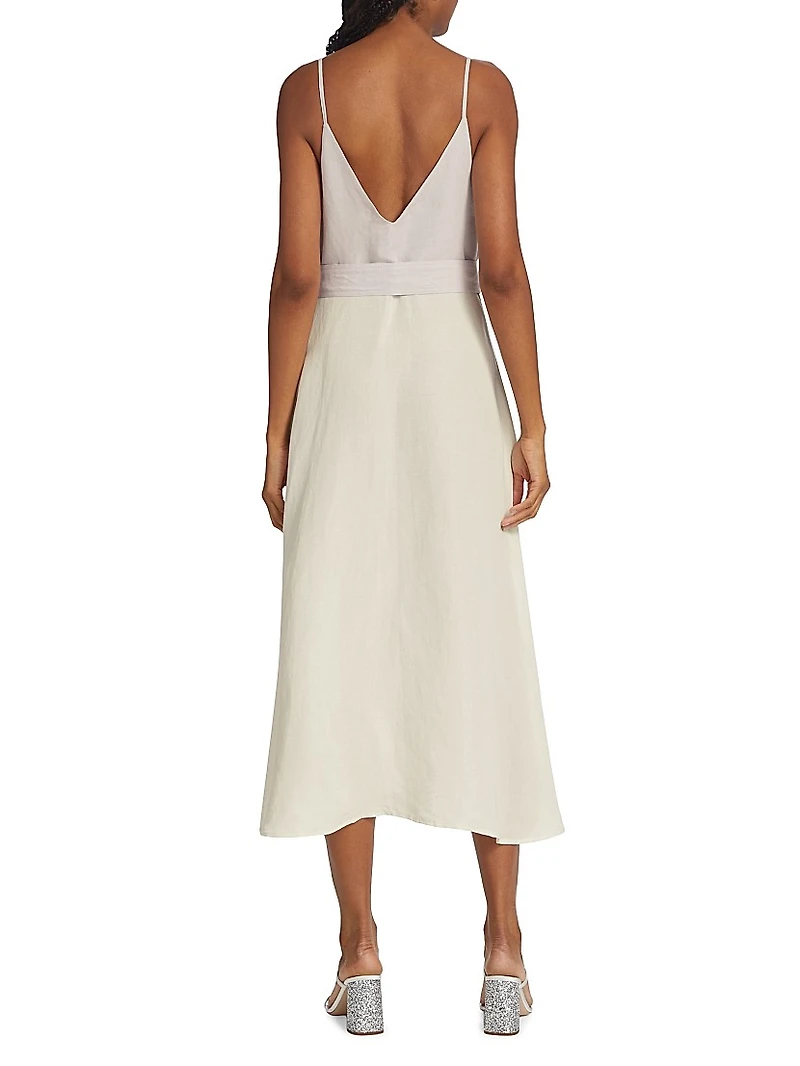 V-Neck Belted Midi-Dress