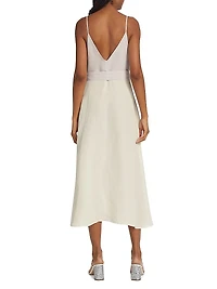 V-Neck Belted Midi-Dress