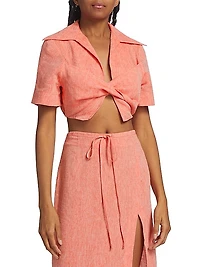 Linen Twist Cropped Shirt