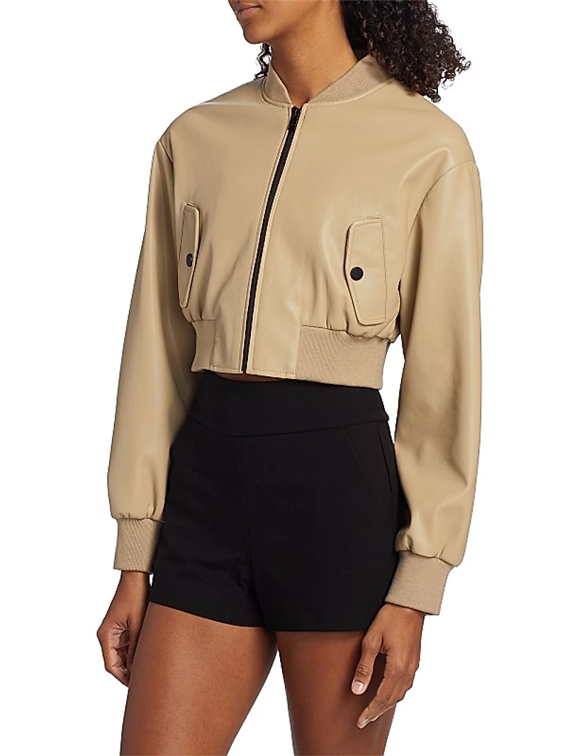 Evelin Faux-Leather Cropped Bomber Jacket