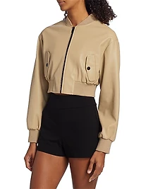 Evelin Faux-Leather Cropped Bomber Jacket