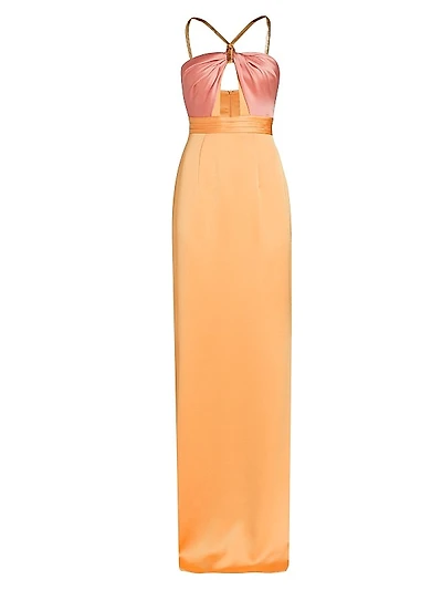 Chain Halter Satin Column Gown