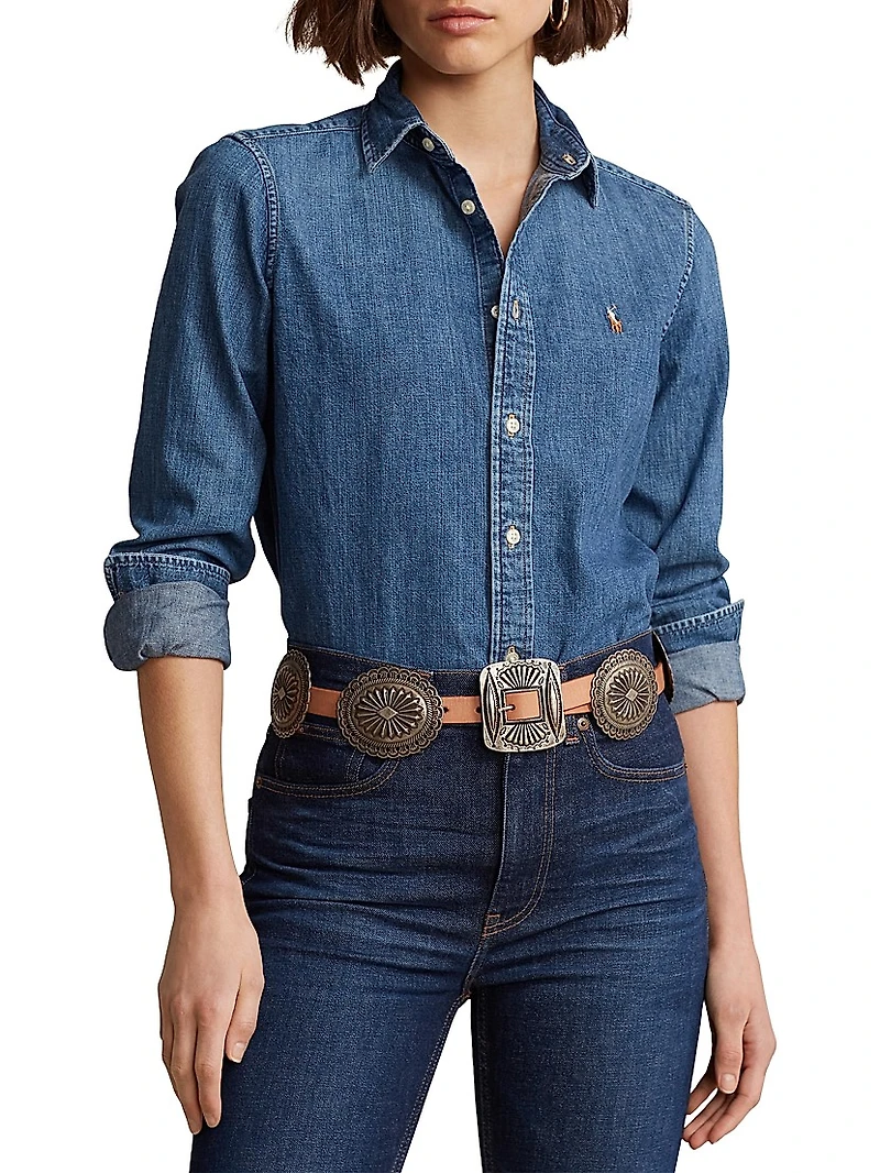 Embroidered-Logo Denim Shirt