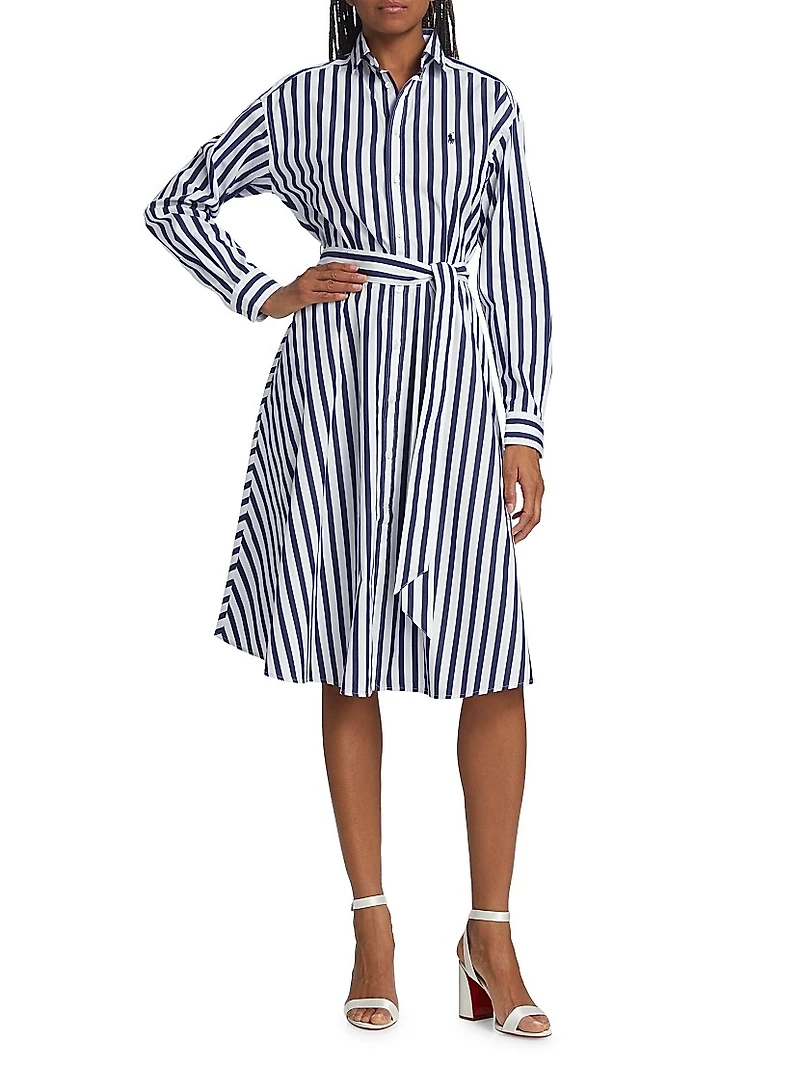Ela Belted Stripe Cotton Shirtdress