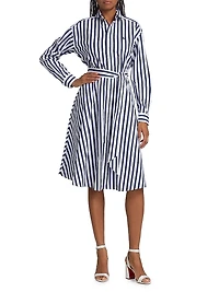Ela Belted Stripe Cotton Shirtdress