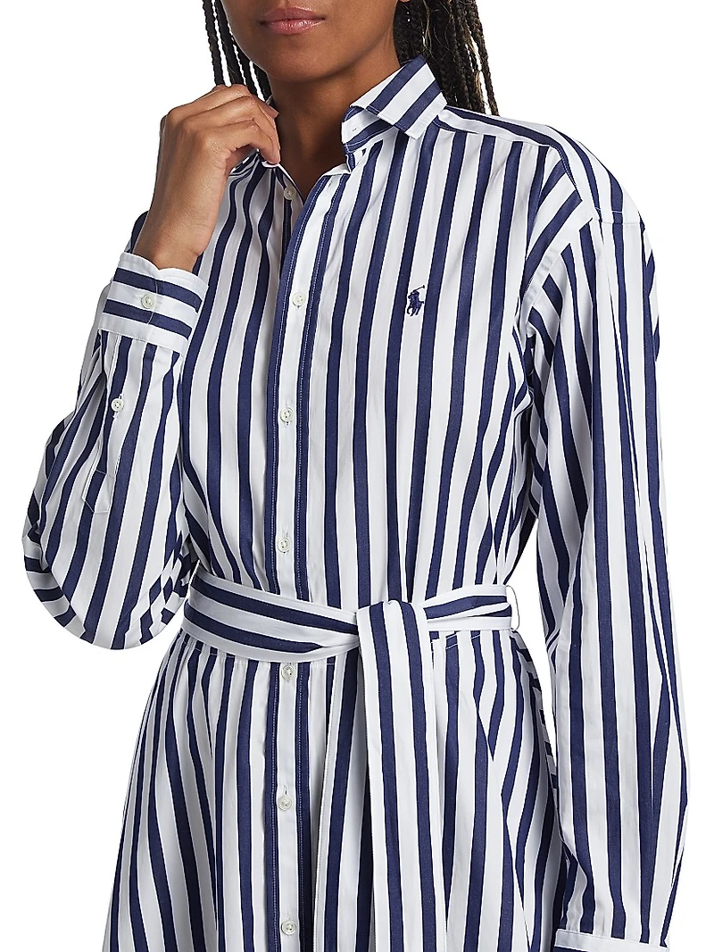 Ela Belted Stripe Cotton Shirtdress