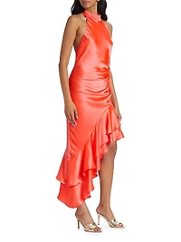 Shaena Silk Asymmetric Ruffled Midi-Dress