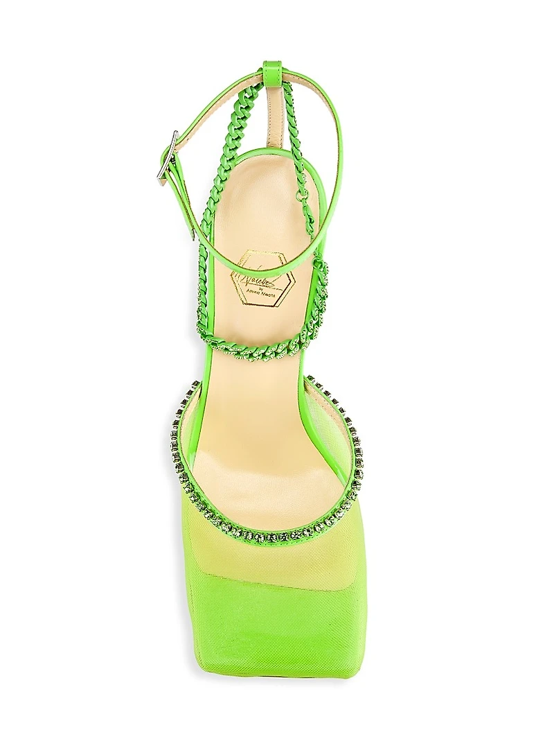 Stellar Crystal-Embellished Mesh Pumps