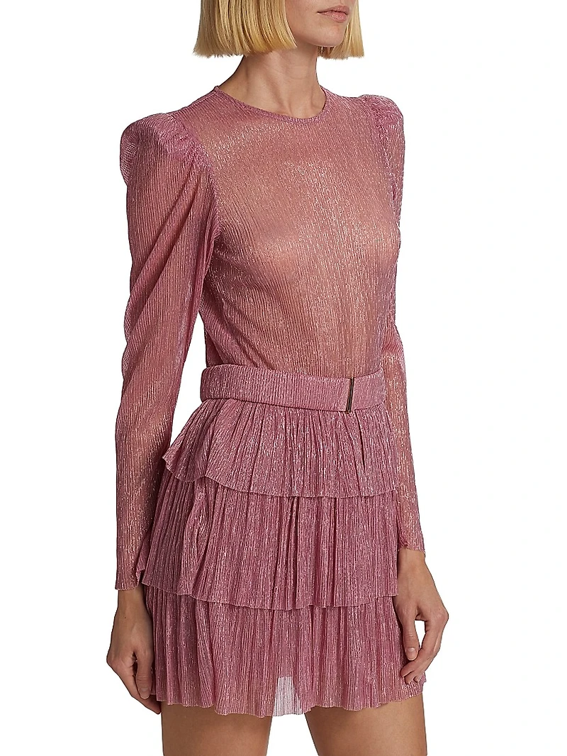 Monique Belted Metallic Knit Minidress