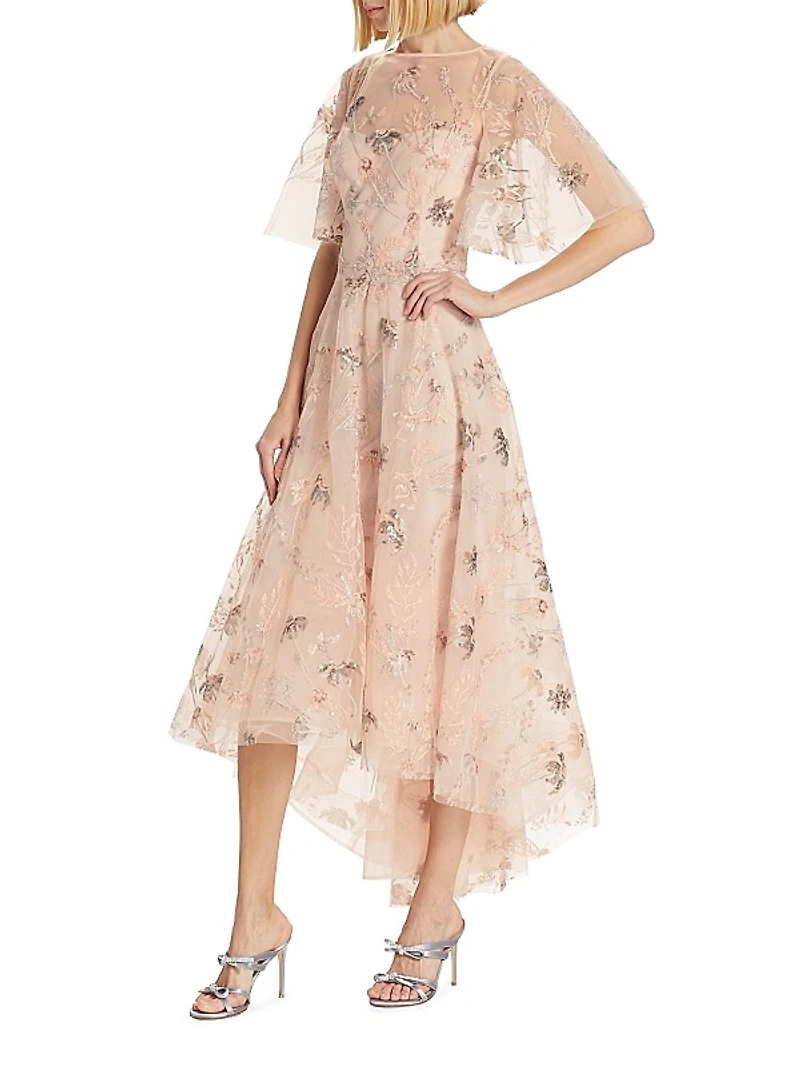Sequin-Embellished High-Low Gown