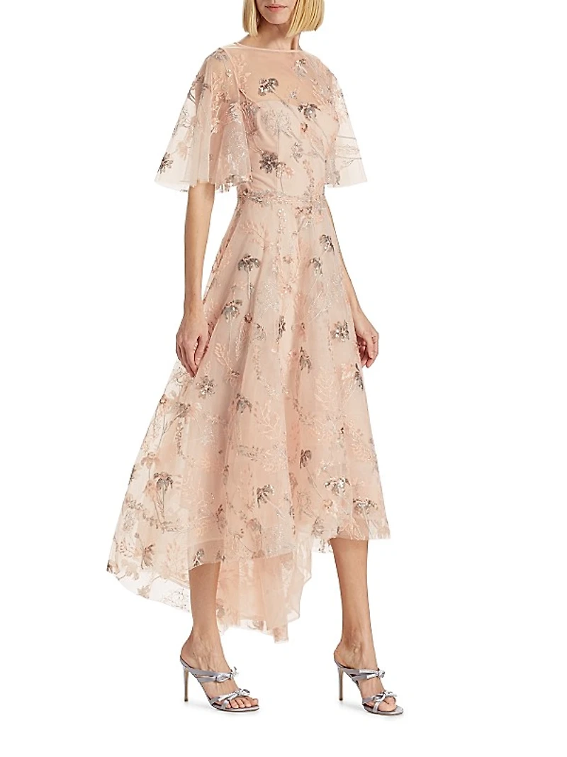 Sequin-Embellished High-Low Gown