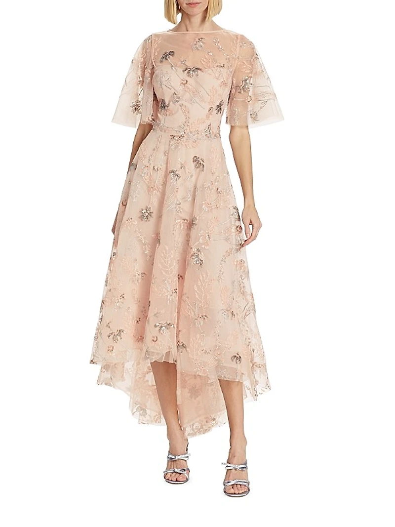 Sequin-Embellished High-Low Gown