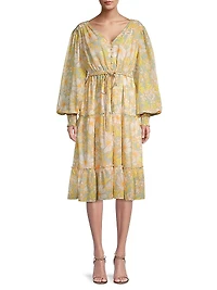 Daisy Floral Chiffon Drawstring Midi-Dress