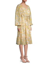 Daisy Floral Chiffon Drawstring Midi-Dress